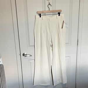 French Connection Cream Wide-Leg Pleated Trousers